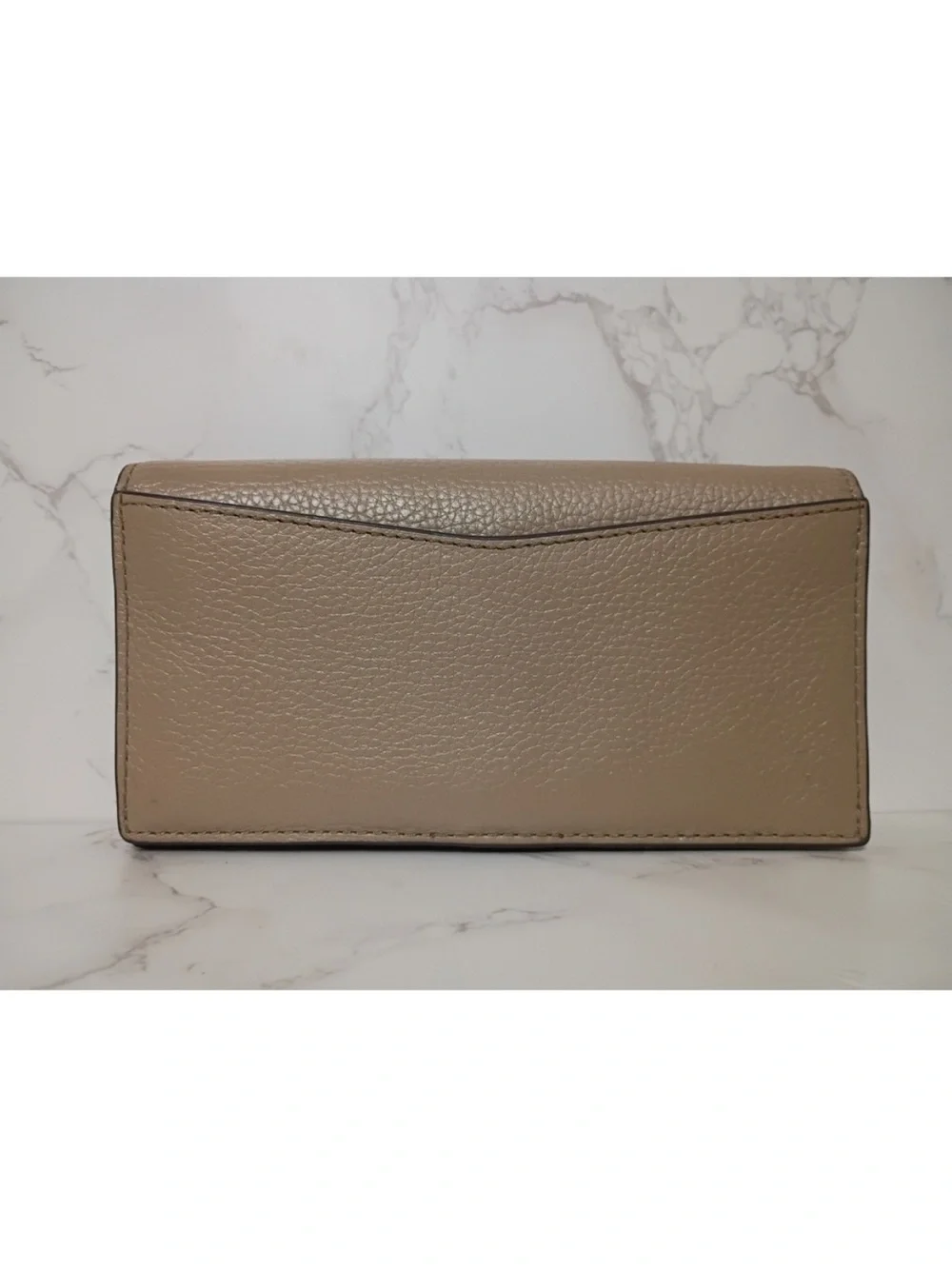 Michael Kors Taupe Pebbled Leather Wallet with Gold MK Emblem